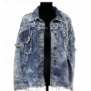 THRILL Jeans Distressed Denim Jacket Style 90’s With Front Pockets XL NWOT
